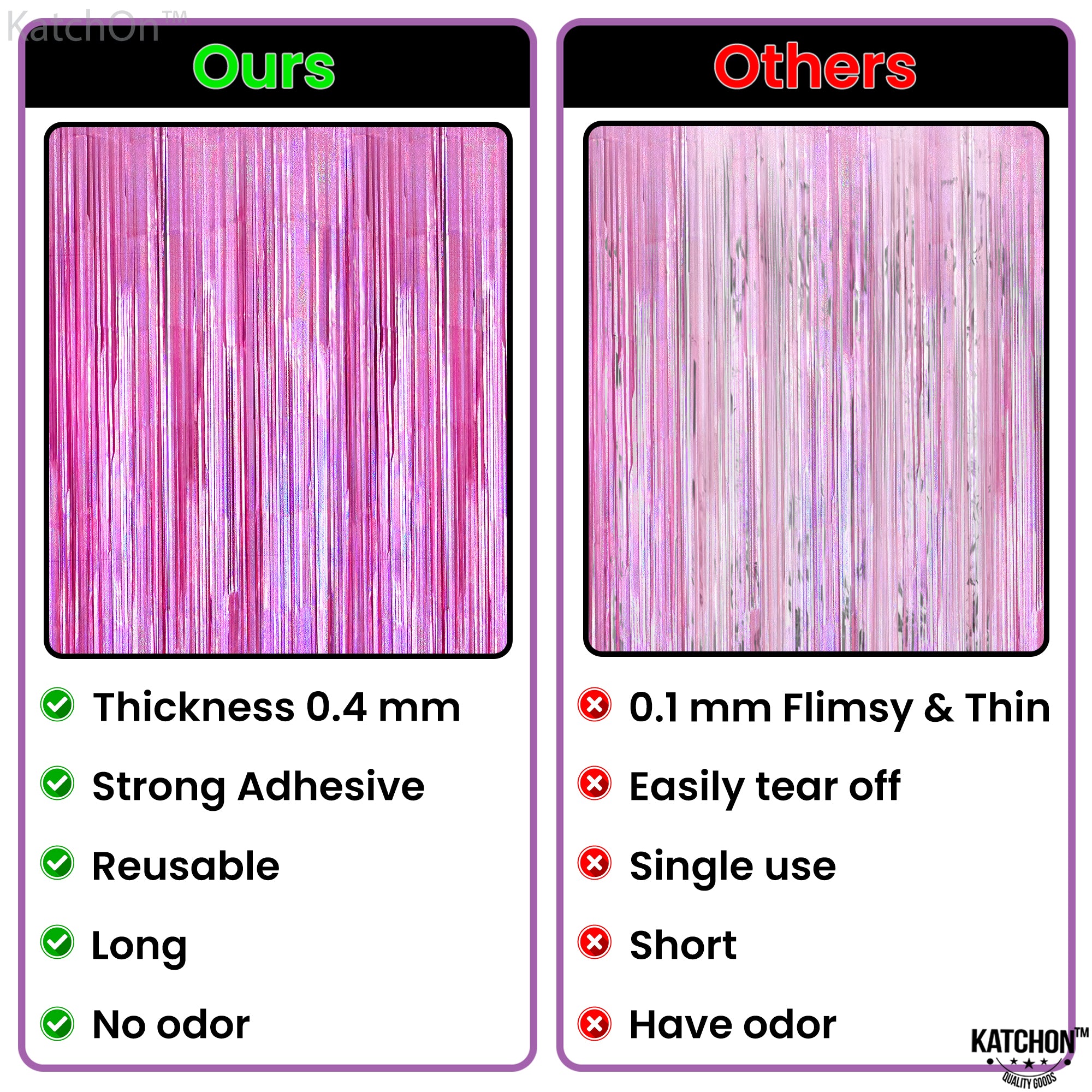 KatchOn Iridescent Pink Backdrop Curtain - XtraLarge 3.2x8 Feet, Pack of 2 | Pink Streamers for Pink Party Decorations | Pink Fringe Backdrop for Valentines Day Decorations, Galentines Day Decorations