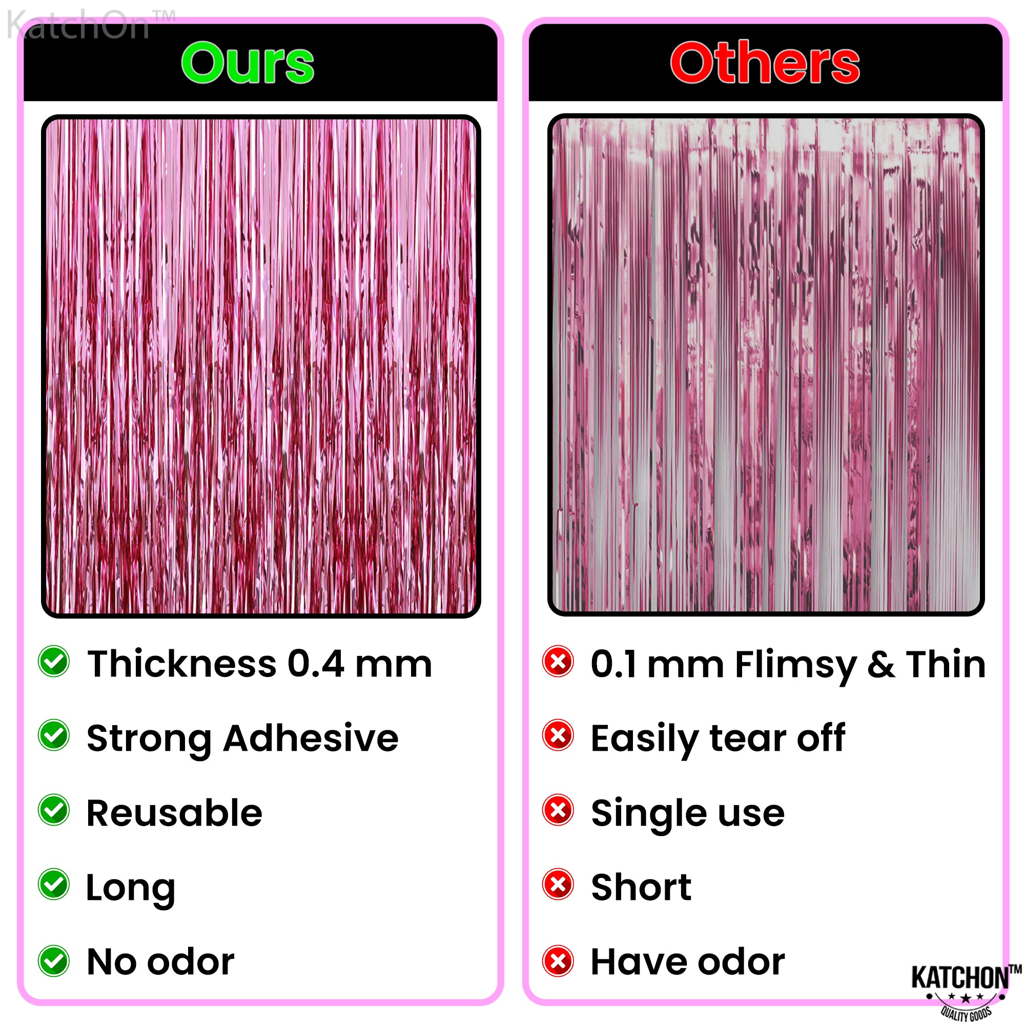 KatchOn, Pink Backdrop for Pink Party Decorations- 3.2x6.5 Feet,Pack of 2 | Shiny Pink Fringe Backdrop, Galentines Day Decorations | Pink Streamers | Valentines Backdrop for Valentines Day Decorations