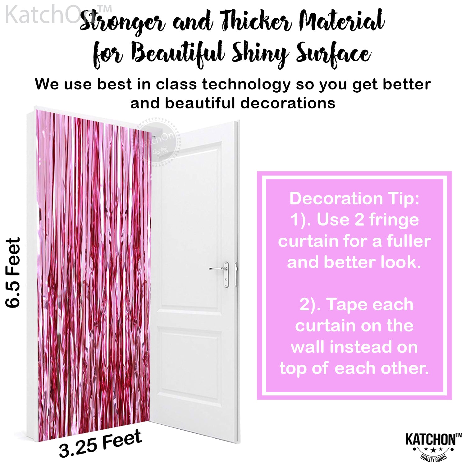 KatchOn, Pink Backdrop for Pink Party Decorations- 3.2x6.5 Feet,Pack of 2 | Shiny Pink Fringe Backdrop, Galentines Day Decorations | Pink Streamers | Valentines Backdrop for Valentines Day Decorations
