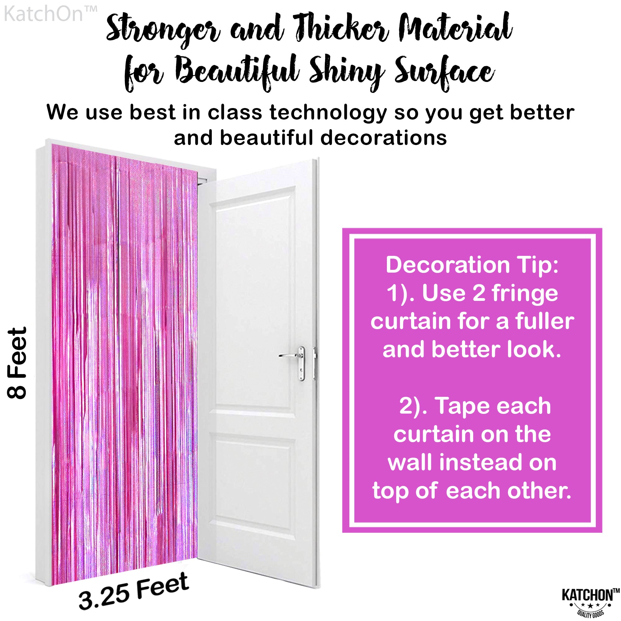 KatchOn Iridescent Pink Backdrop Curtain - XtraLarge 3.2x8 Feet, Pack of 2 | Pink Streamers for Pink Party Decorations | Pink Fringe Backdrop for Valentines Day Decorations, Galentines Day Decorations