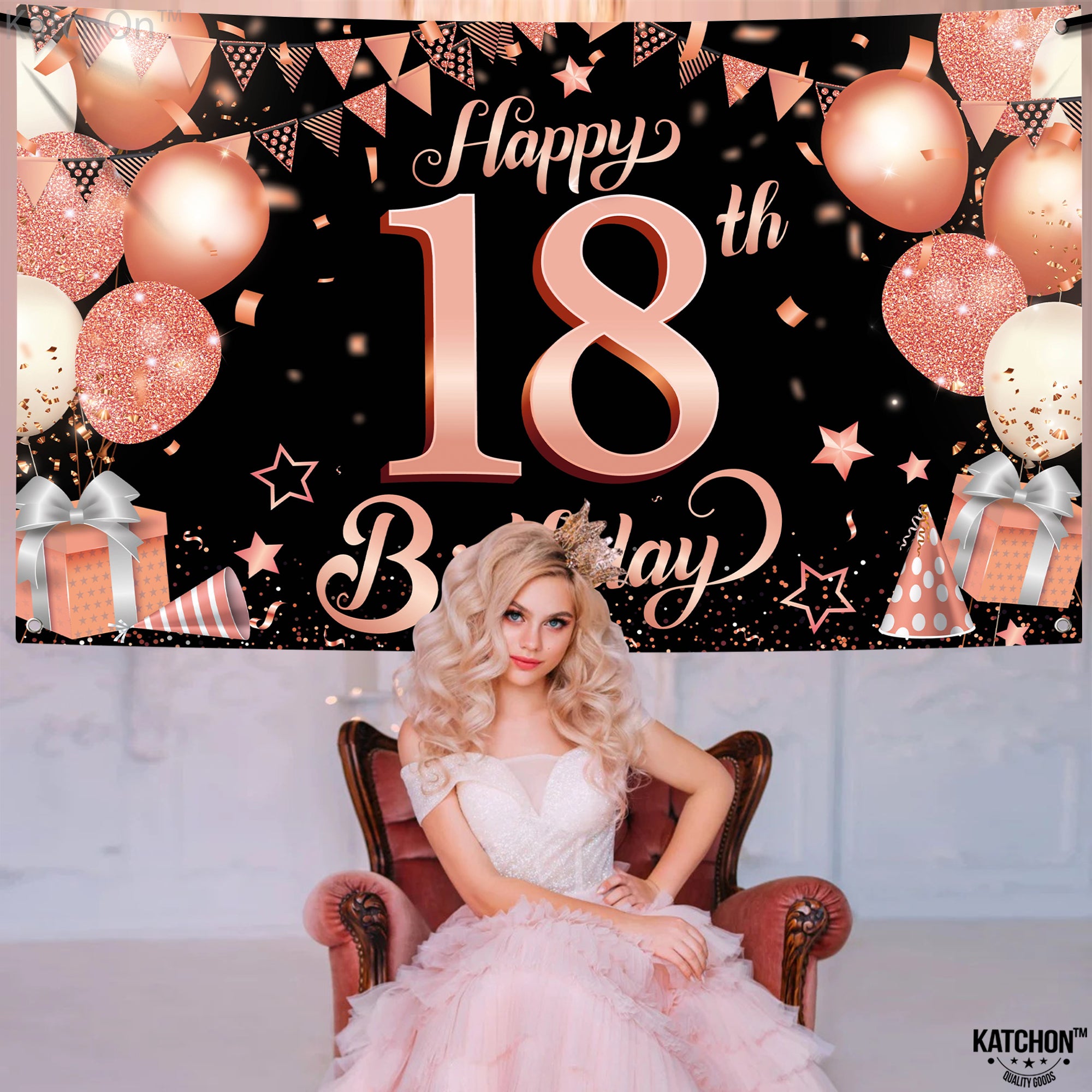 KatchOn, Rose Gold Happy 18th Birthday Banner - Large, 72x44 Inch | Ro Folkulture KatchOn, Rose Gold Happy 18th Birthday Banner - Large, 72x44 Inch | Ro Folkulture