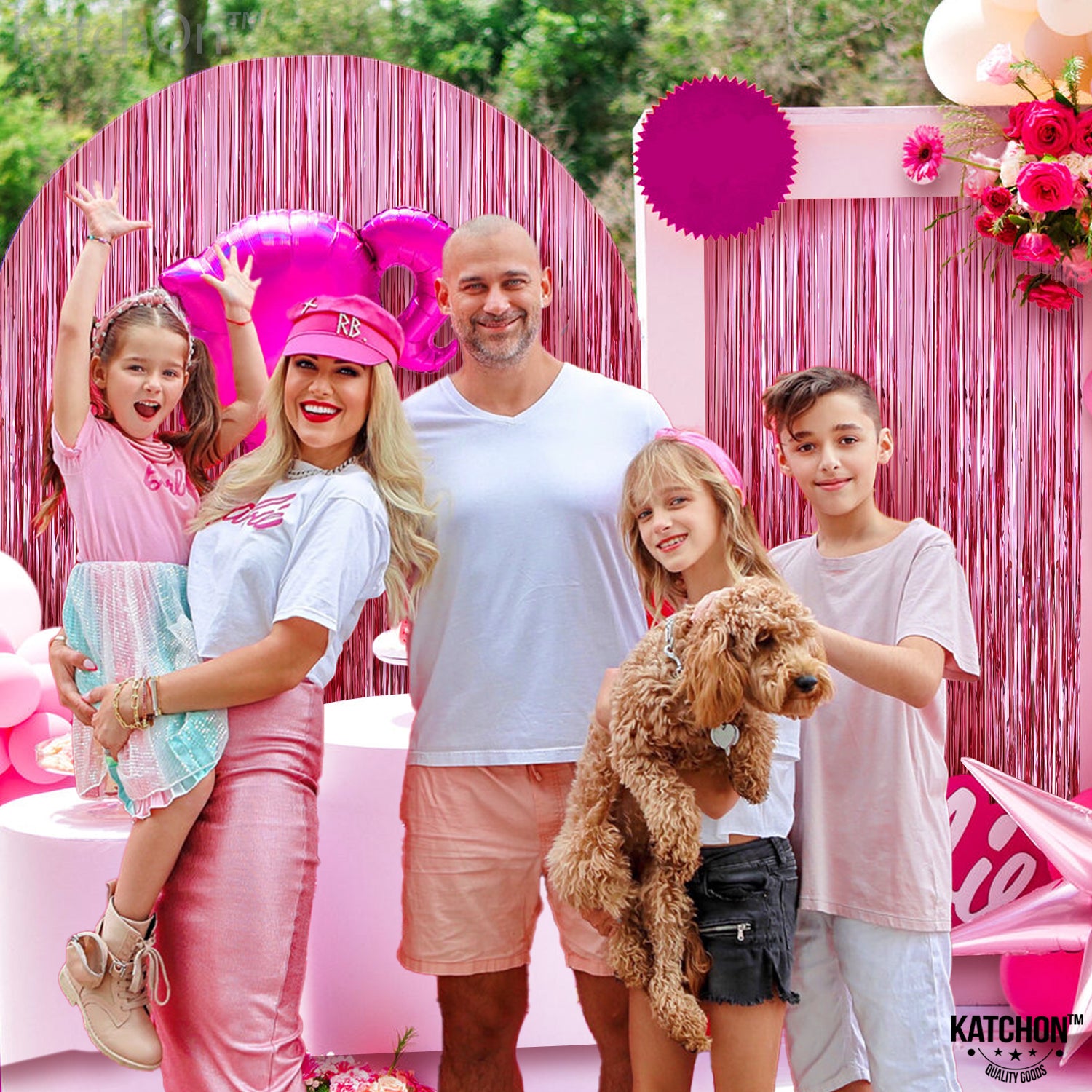 KatchOn, Pink Backdrop for Pink Party Decorations- 3.2x6.5 Feet,Pack of 2 | Shiny Pink Fringe Backdrop, Galentines Day Decorations | Pink Streamers | Valentines Backdrop for Valentines Day Decorations