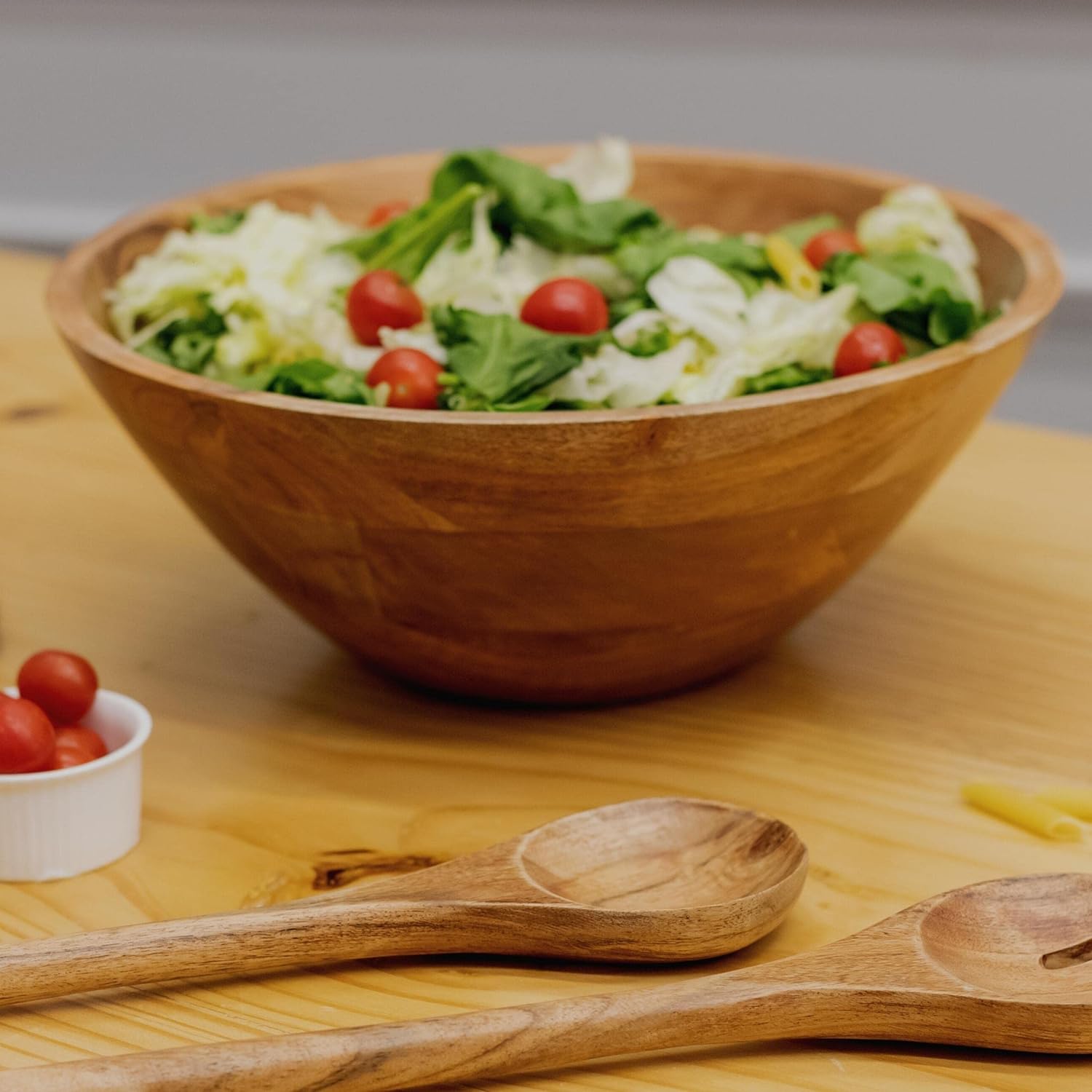 Wooden Bowl with Wooden Servers Natural Folkulture