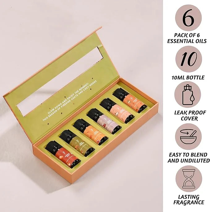 Folkulture Fall Essential Oils for Diffuser Oil, Essential Oils Set of 6 x 0.34 fl oz, 60 ml Fragrance Oil, Diffuser Oils Scents for Home, Fall Fragrance Oils - Pumpkin Spice, Caramel, Vanilla