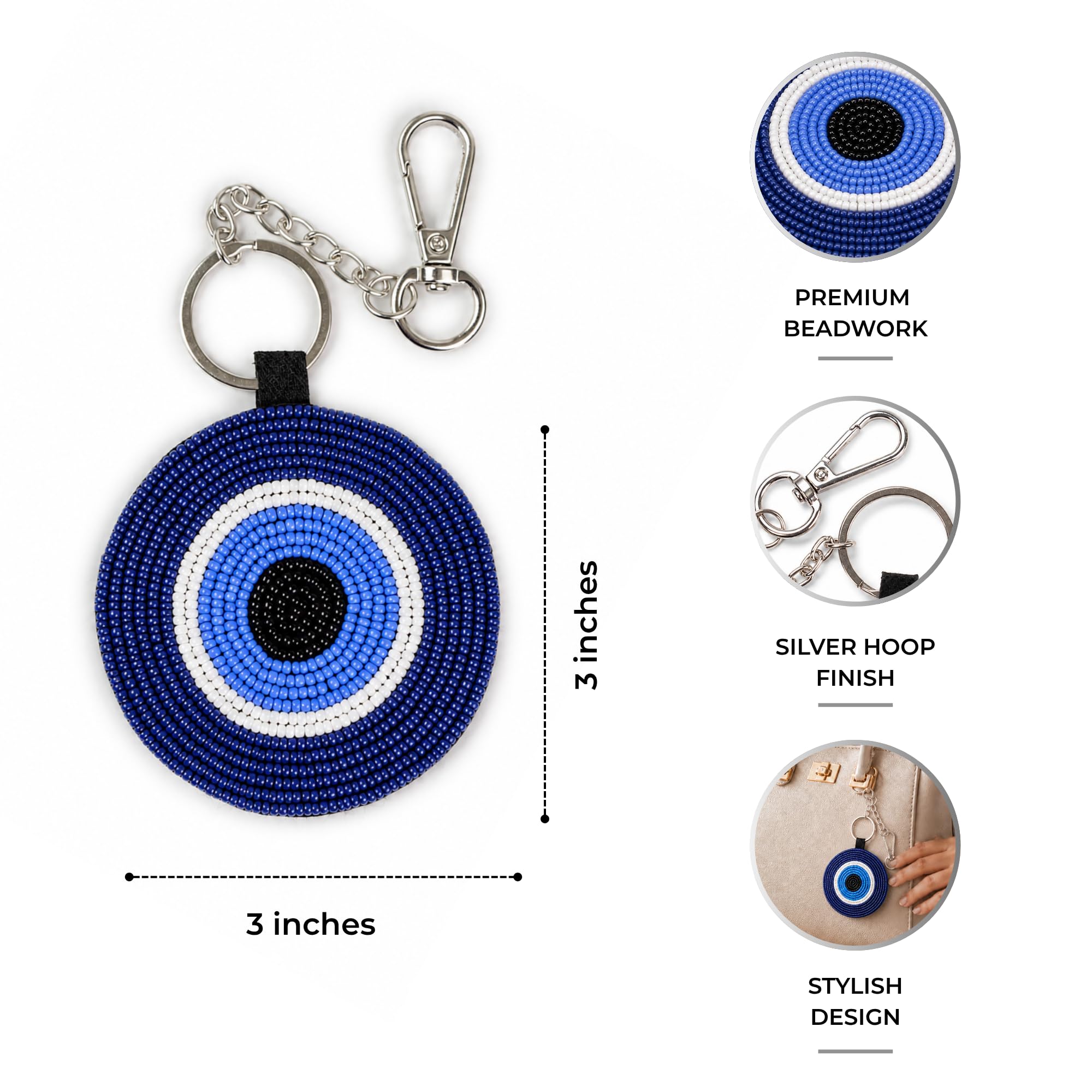 Folkulture Bag Charms Keychain |Cute Evil Eye Beaded Bag Charms for Tote Bag Accessories ,Handbags | Purse Charm for Graduation Gifts, Teacher Appreciation Gifts, Spiritual Gifts for Women