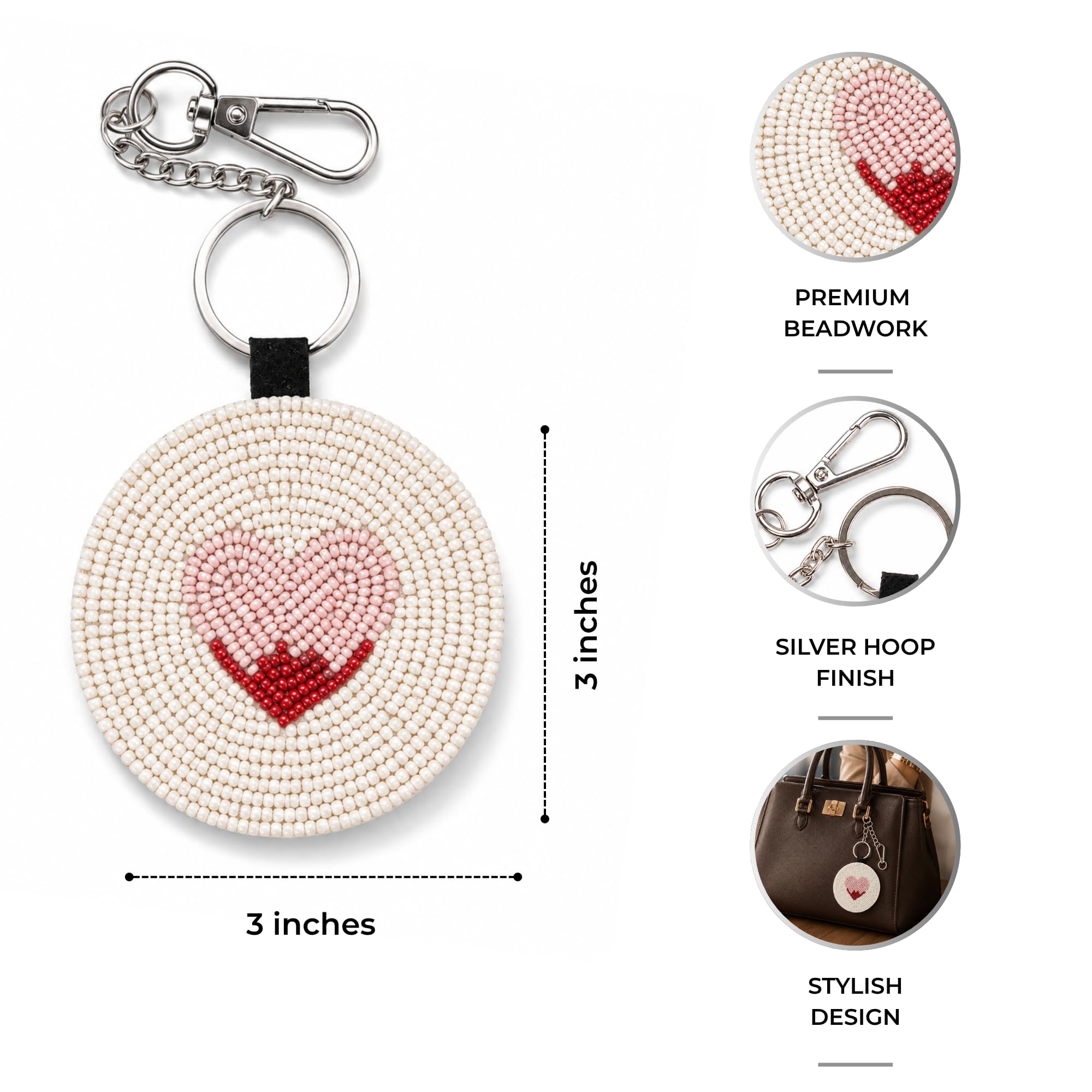 Folkulture Bag Charms Keychain | Cute Love Beaded Bag Charms for Tote Bag Accessories ,Handbags | Purse Charm for Graduation Gifts, Vacation Essentials