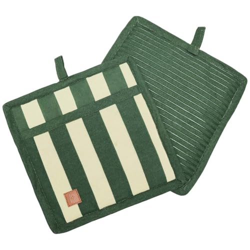Folkulture Set of 2, 8" 100% Cotton and Silicon Square Potholders - Matcha