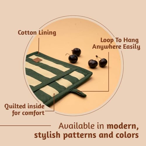 Folkulture Set of 2, 8" 100% Cotton and Silicon Square Potholders - Matcha