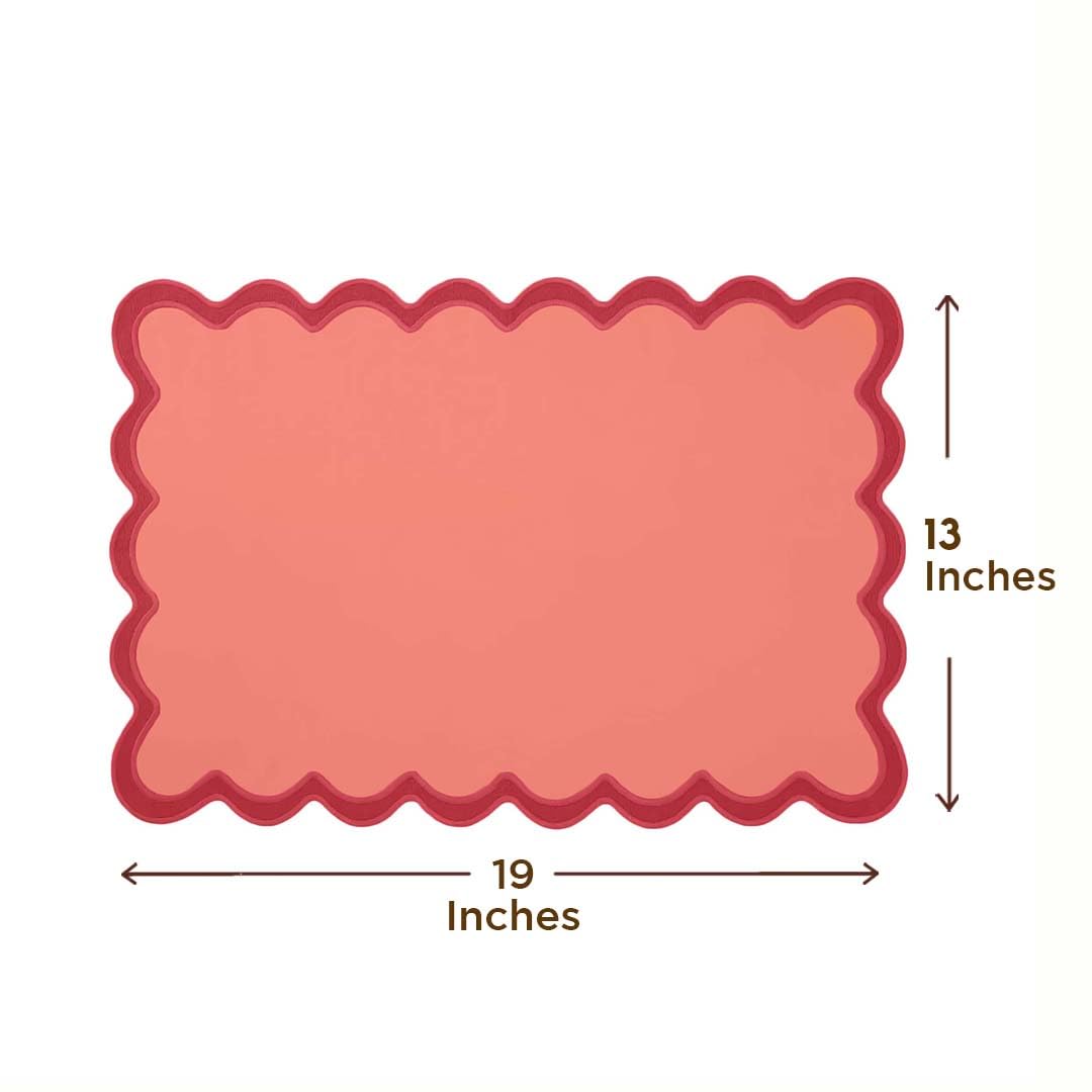 Folkulture Christmas Table Placemats | 13 x 19" Cotton Boho Set of 4 | Heat Resistant Scalloped Dining & Farmhouse Table Mats Coral Red