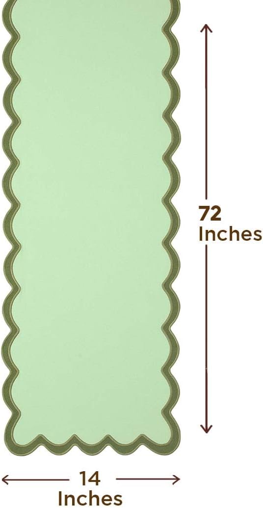 Folkulture 14" X 72" Table Runner Scallop Cotton - Forest Sage