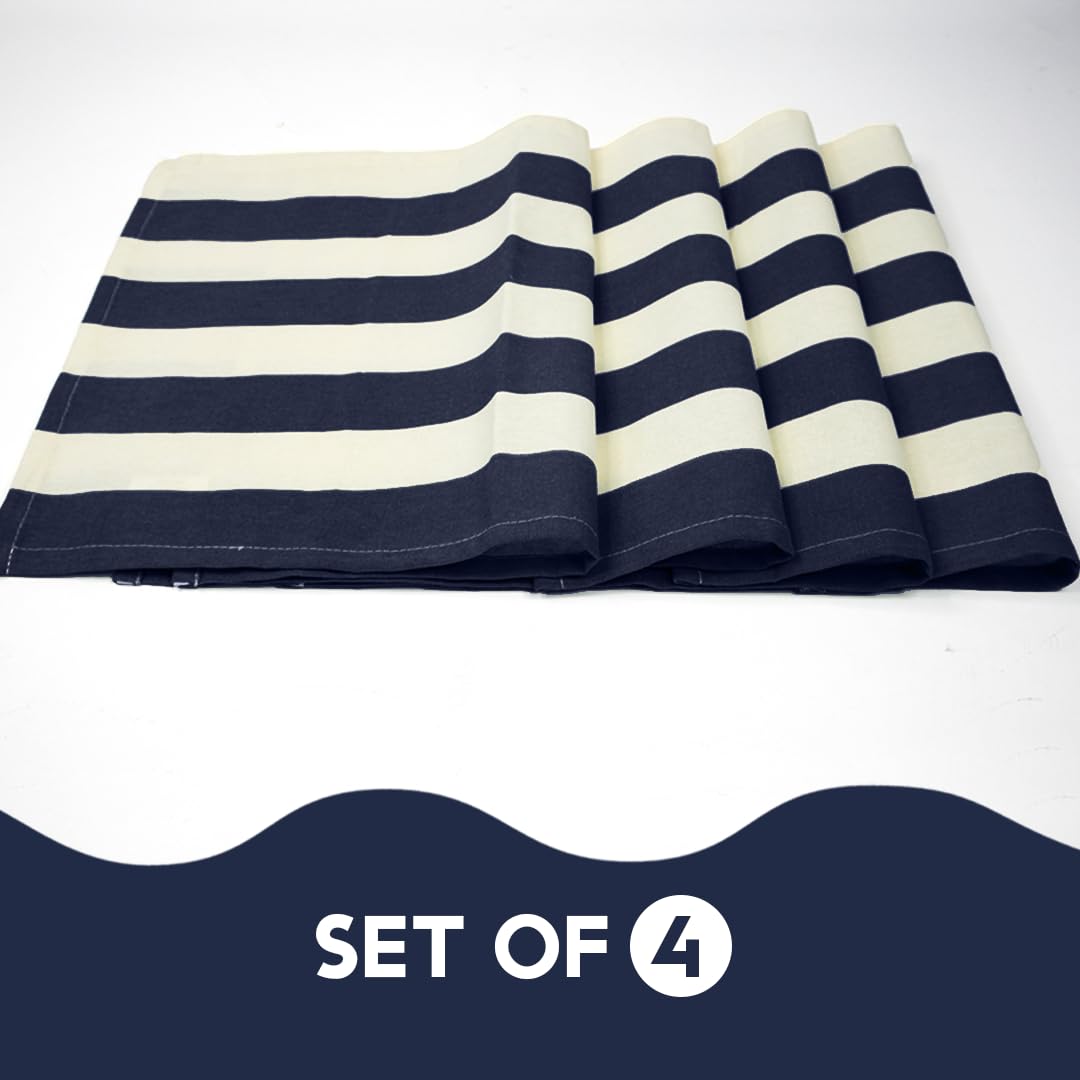 Folkulture Placemats Set of 4 (13x18)| 100% Cotton, Heat Resistant,Machine Washable| Blue & White Striped Dining Table Mats for Parties