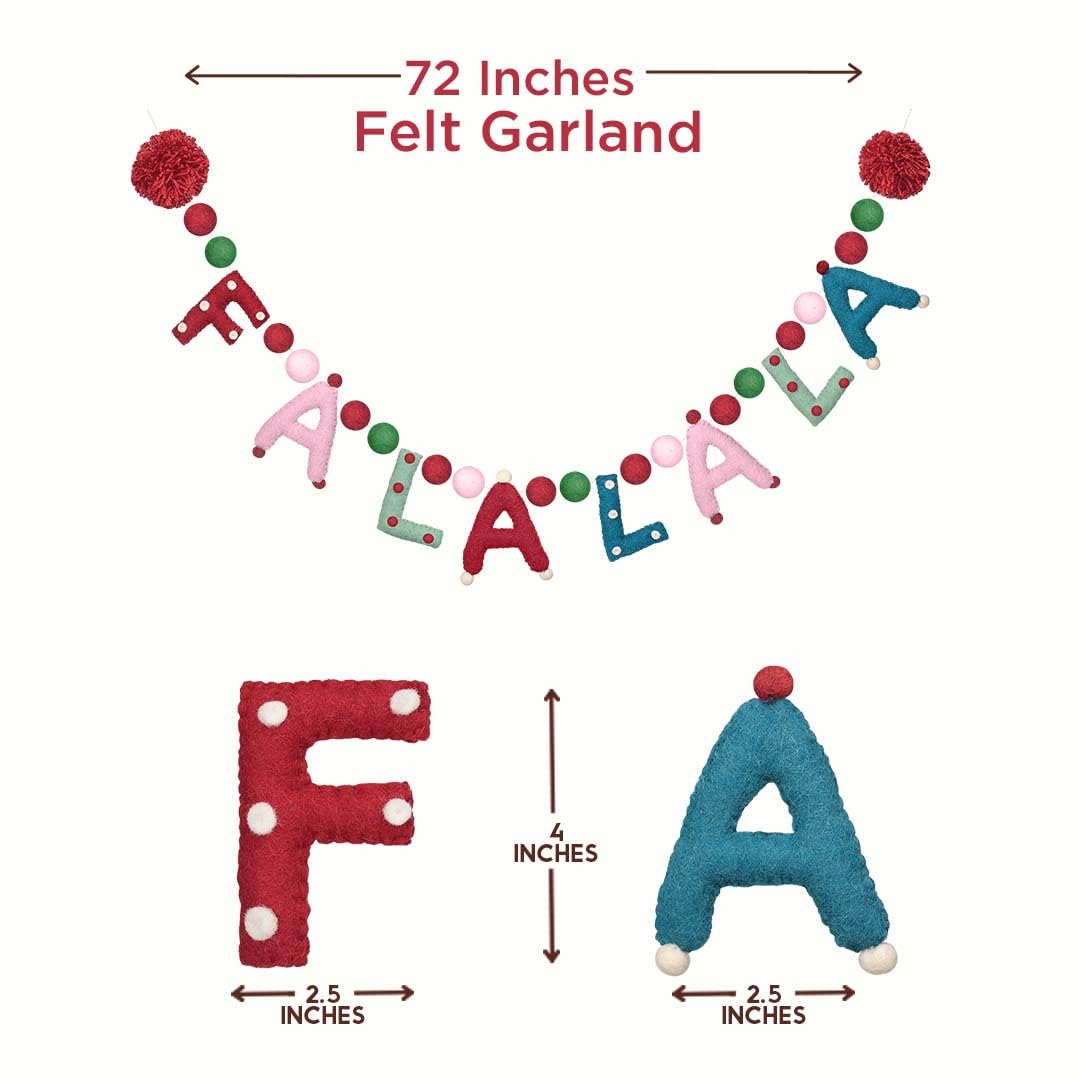 Folkulture 72" Wool Felt Ball Christmas Garland | Mantle & Wall Decorations | Easy to Hang Holiday Home Décor for Xmas Party (Falala)