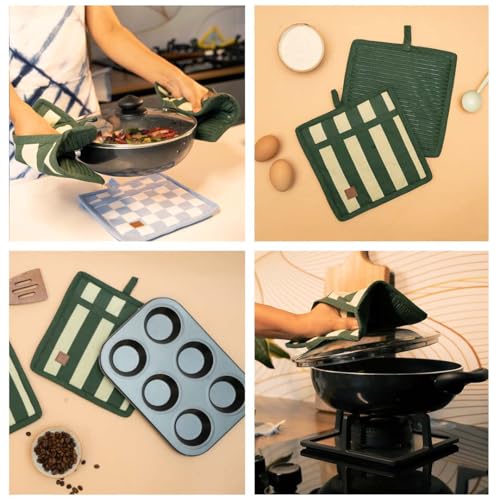 Folkulture Set of 2, 8" 100% Cotton and Silicon Square Potholders - Matcha