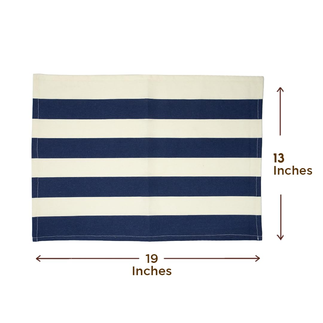 Folkulture Placemats Set of 4 (13x18)| 100% Cotton, Heat Resistant,Machine Washable| Blue & White Striped Dining Table Mats for Parties
