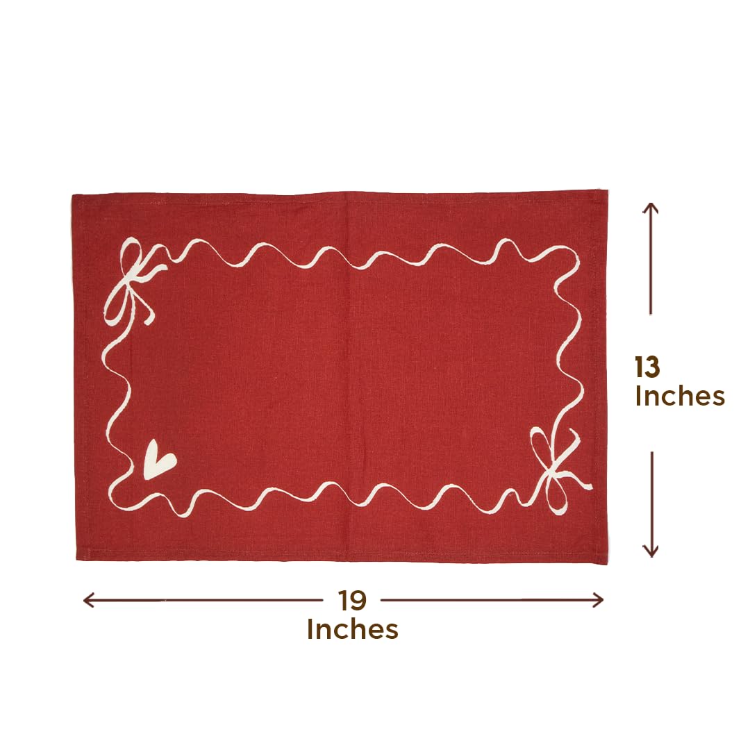Folkulture Placemats Set of 4 (13x18) | 100% Cotton, Heat Resistant, Machine Washable| Red & White Table Placemats for Dining & Parties