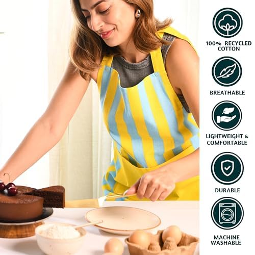 Apron Recycled Cotton Cabana - Yellow & Aqua