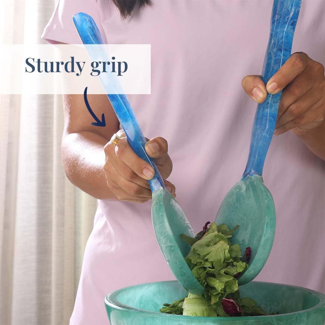 Folkulture 12" X 4.5" Aqua Teal Resin Salad Server