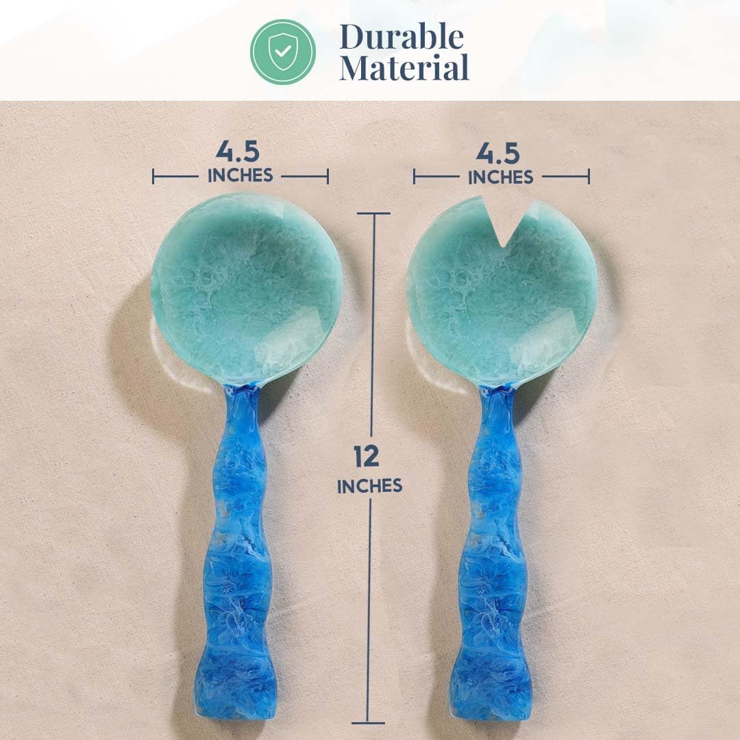 Folkulture 12" X 4.5" Aqua Teal Resin Salad Server