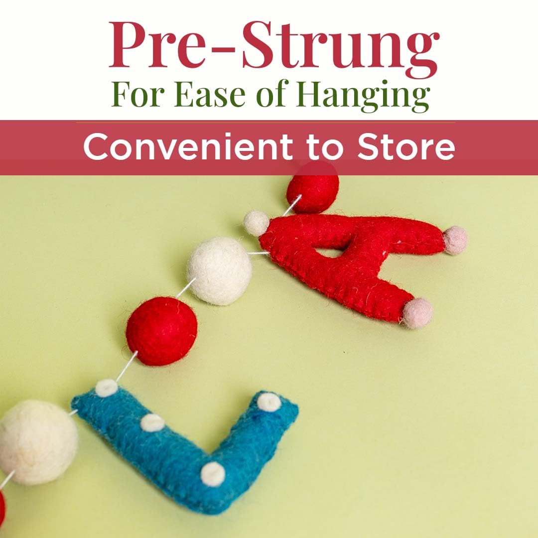 Folkulture 72" Wool Felt Ball Christmas Garland | Mantle & Wall Decorations | Easy to Hang Holiday Home Décor for Xmas Party (Falala)