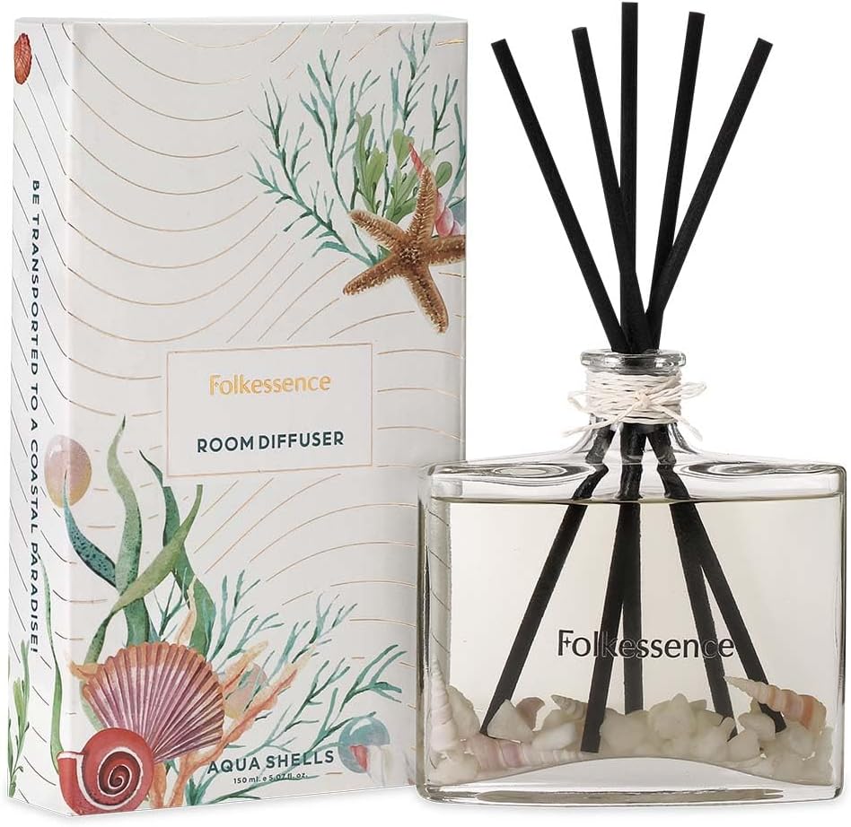 Folkulture 150 ml. Room Diffuser with Fibre Sticks - Aqua Shells