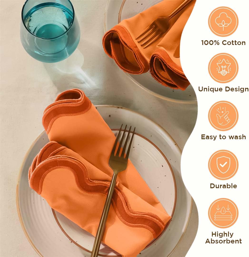 Folkulture Cloth Napkins or Dinner Napkins Washable (Clementine, (Set of 4) 18" x 18")