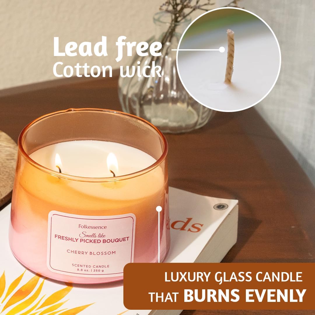 Folkulture Scented Candle | 8.81 Oz Long Lasting Cherry Blossom Candles for Home | Soy Candle or Non Toxic Candles for Relaxing Gifts for Women