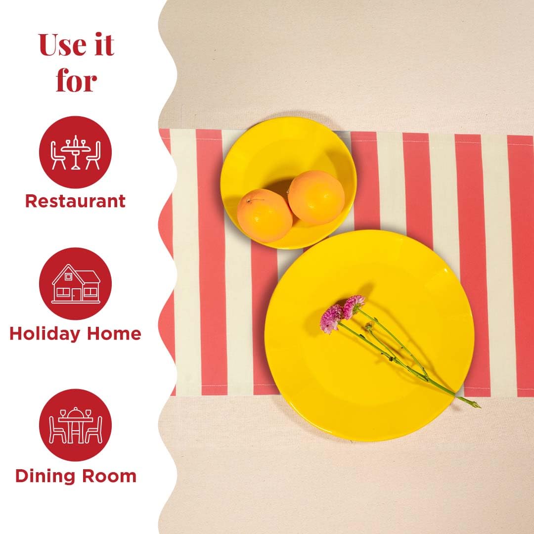 Folkulture Horizontal Stripes Table Runner | 100% Cotton | Red& White | Christmas Decor | Washable Neutral Home Accent