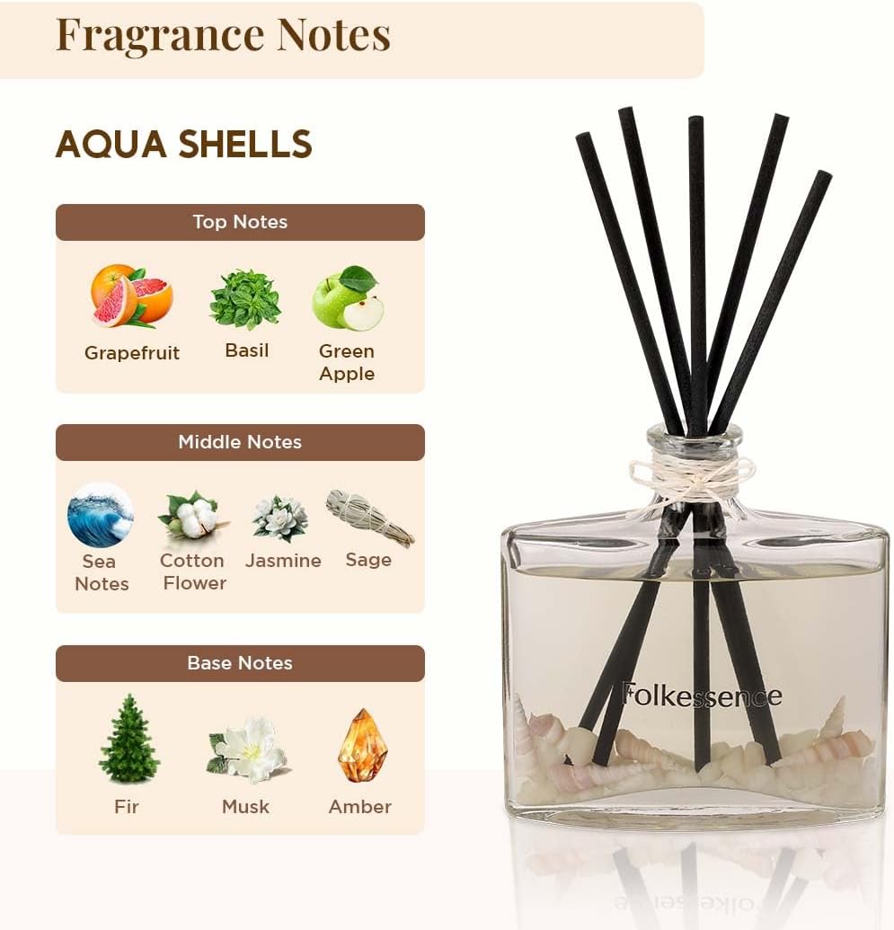 Folkulture 150 ml. Room Diffuser with Fibre Sticks - Aqua Shells