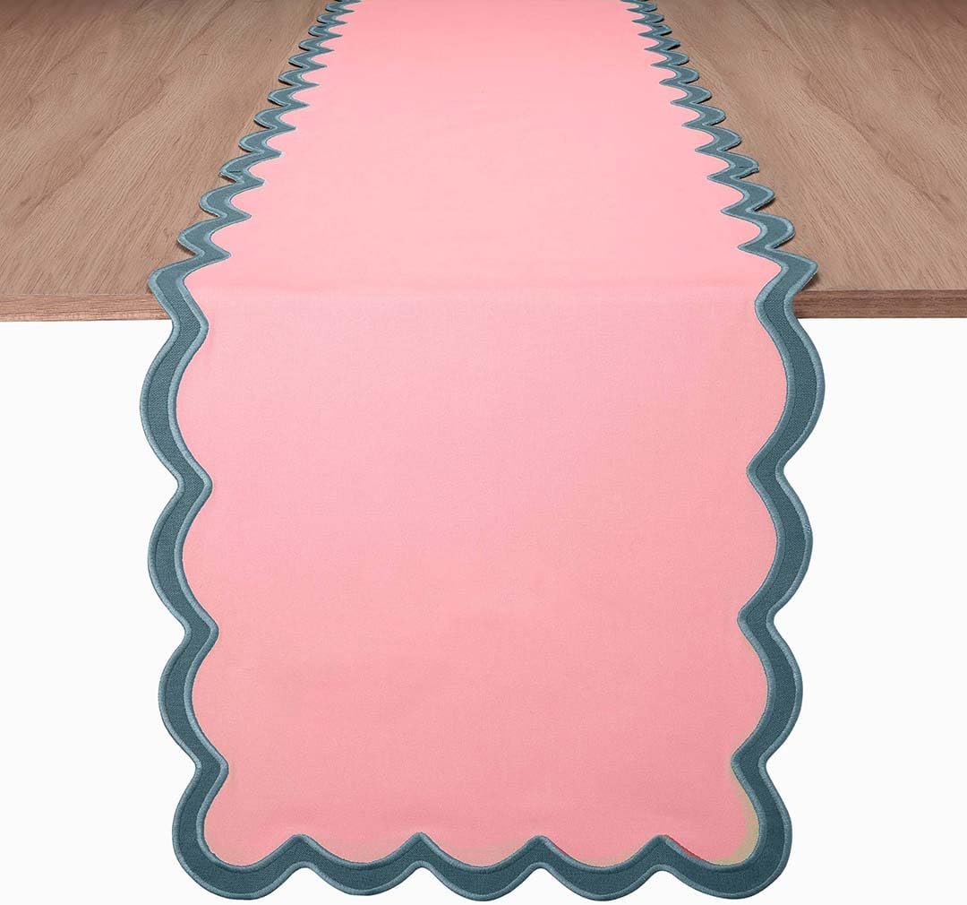 Folkulture 14" X 72" Table Runner Scallop Cotton - Laguna Blush