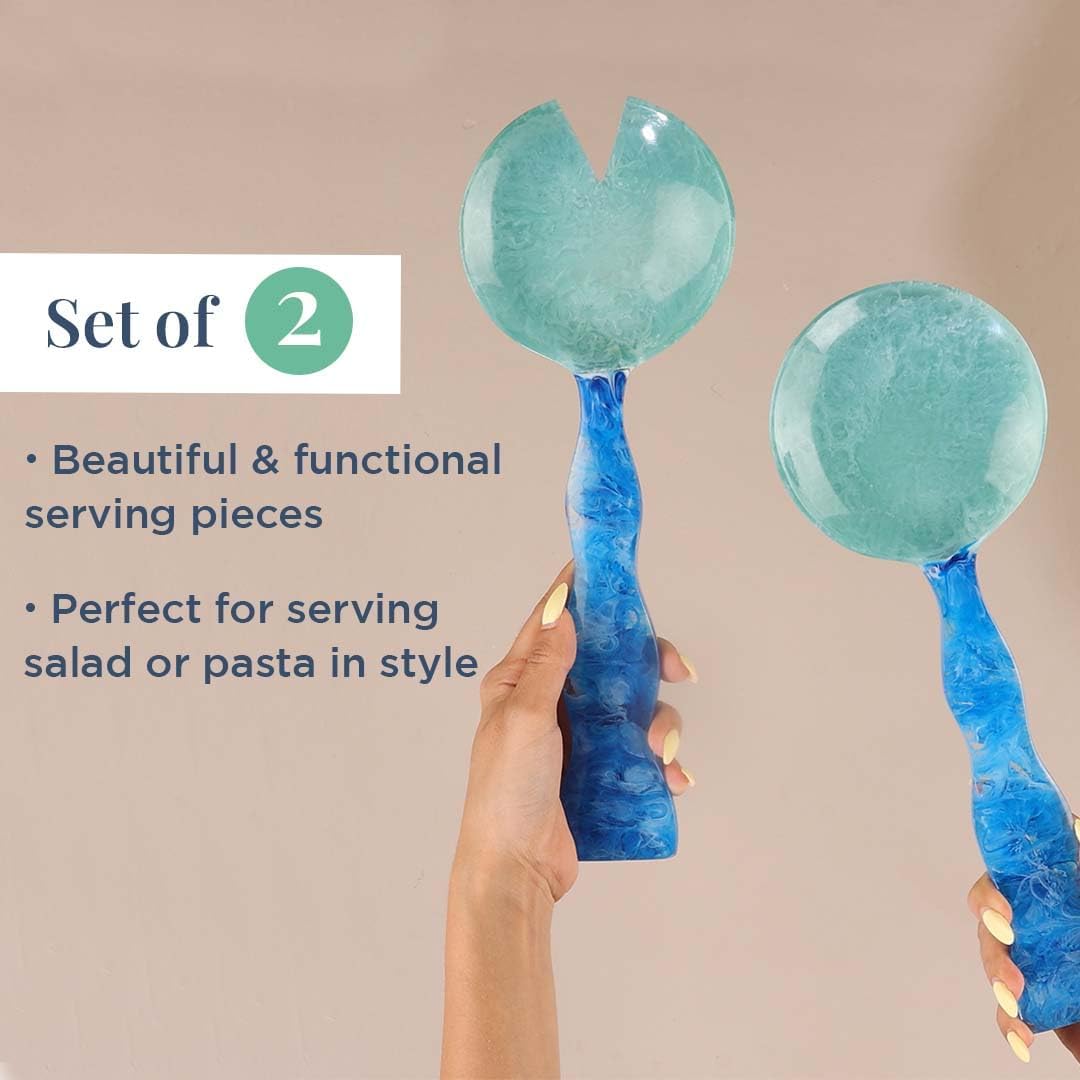 Folkulture 12" X 4.5" Aqua Teal Resin Salad Server