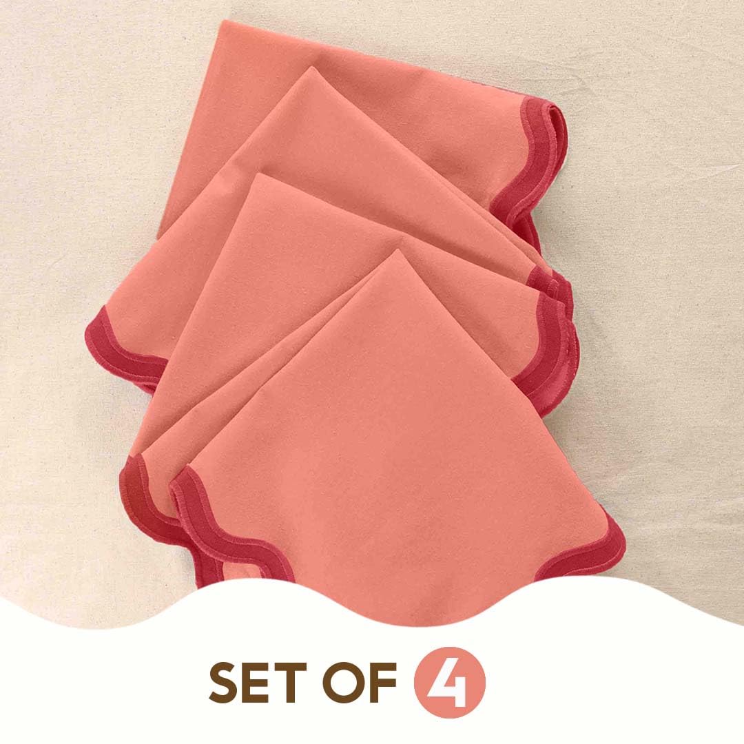 Folkulture Christmas Napkins Cloth Set of 4 | 18x18 Cotton Coral Red Dinner Napkins | Washable Fabric Table Napkins for Holiday Dining & Guests