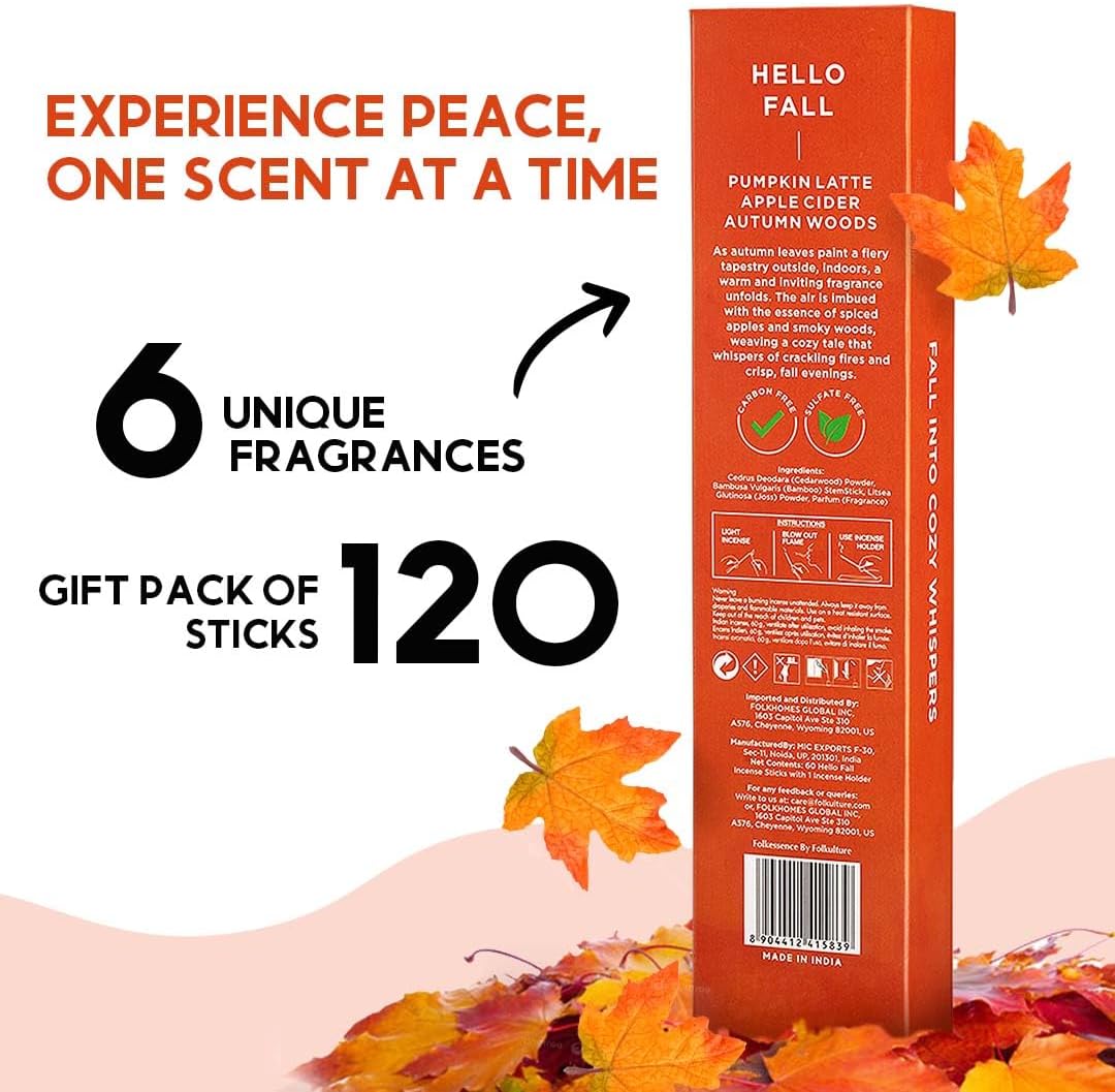 Pack of 3, 60 Incense Sticks with Holder -  Hello Fall