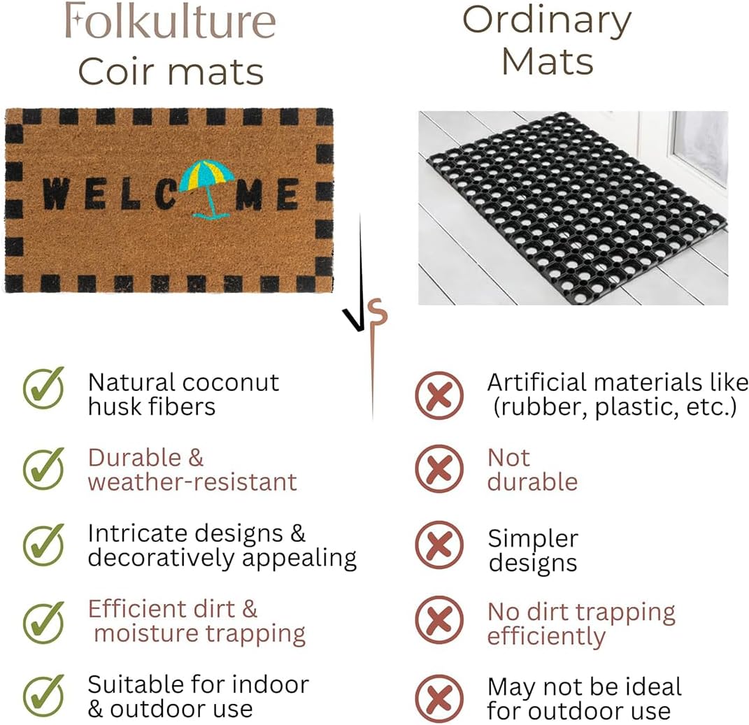 Folkulture Welcome Mats Outdoor | (16 X 28) Eco Friendly Doormats for Front Door Outdoor | Welcome Matt or Doormat for Home Entrance | Durable & Anti Slip Coir Door Mats or Rug| Summer Decor