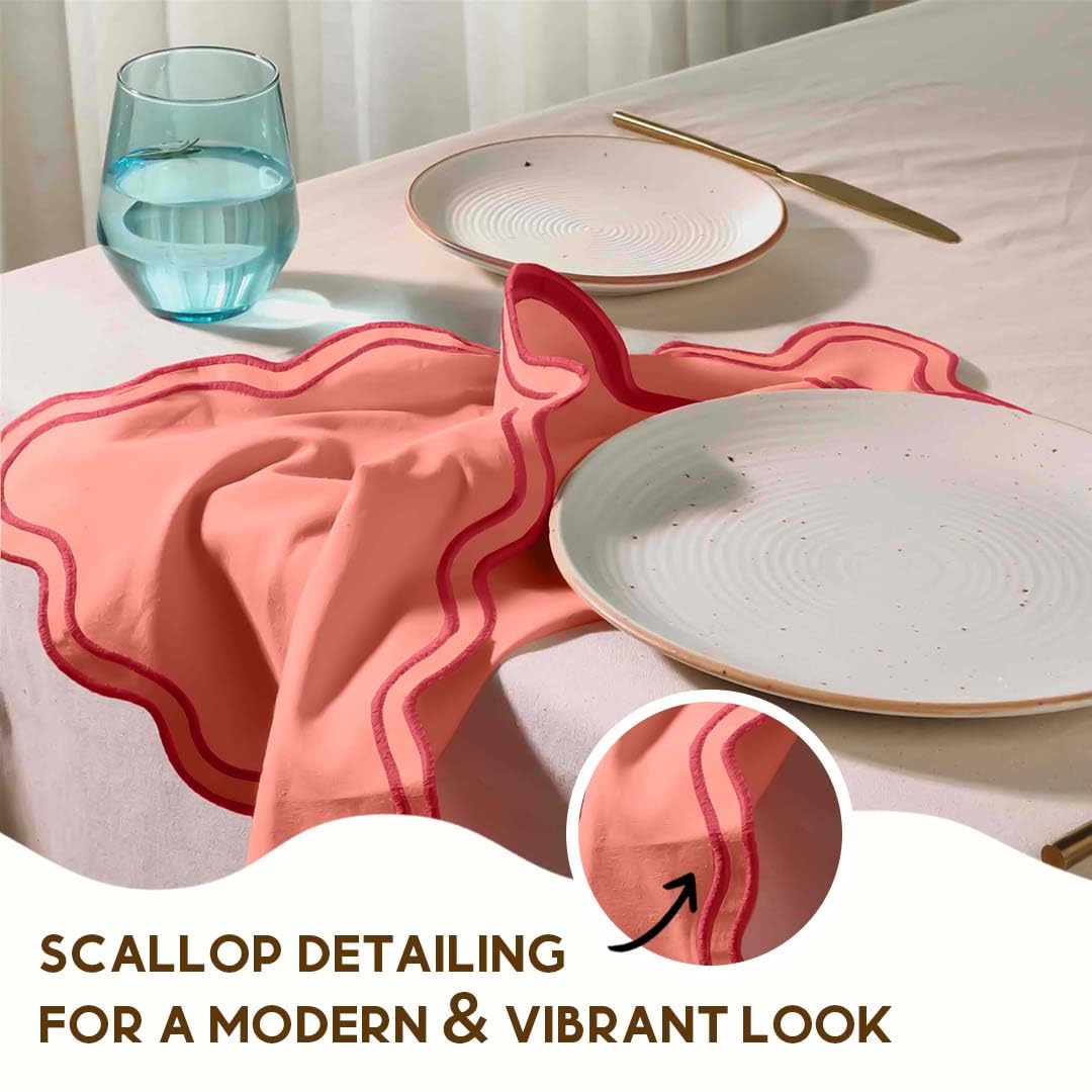 Folkulture Christmas Napkins Cloth Set of 4 | 18x18 Cotton Coral Red Dinner Napkins | Washable Fabric Table Napkins for Holiday Dining & Guests