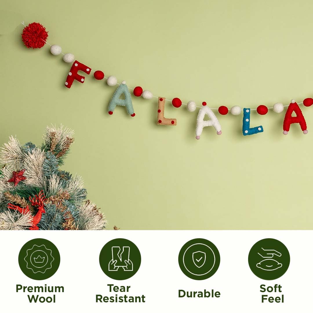 Folkulture 72" Wool Felt Ball Christmas Garland | Mantle & Wall Decorations | Easy to Hang Holiday Home Décor for Xmas Party (Falala)
