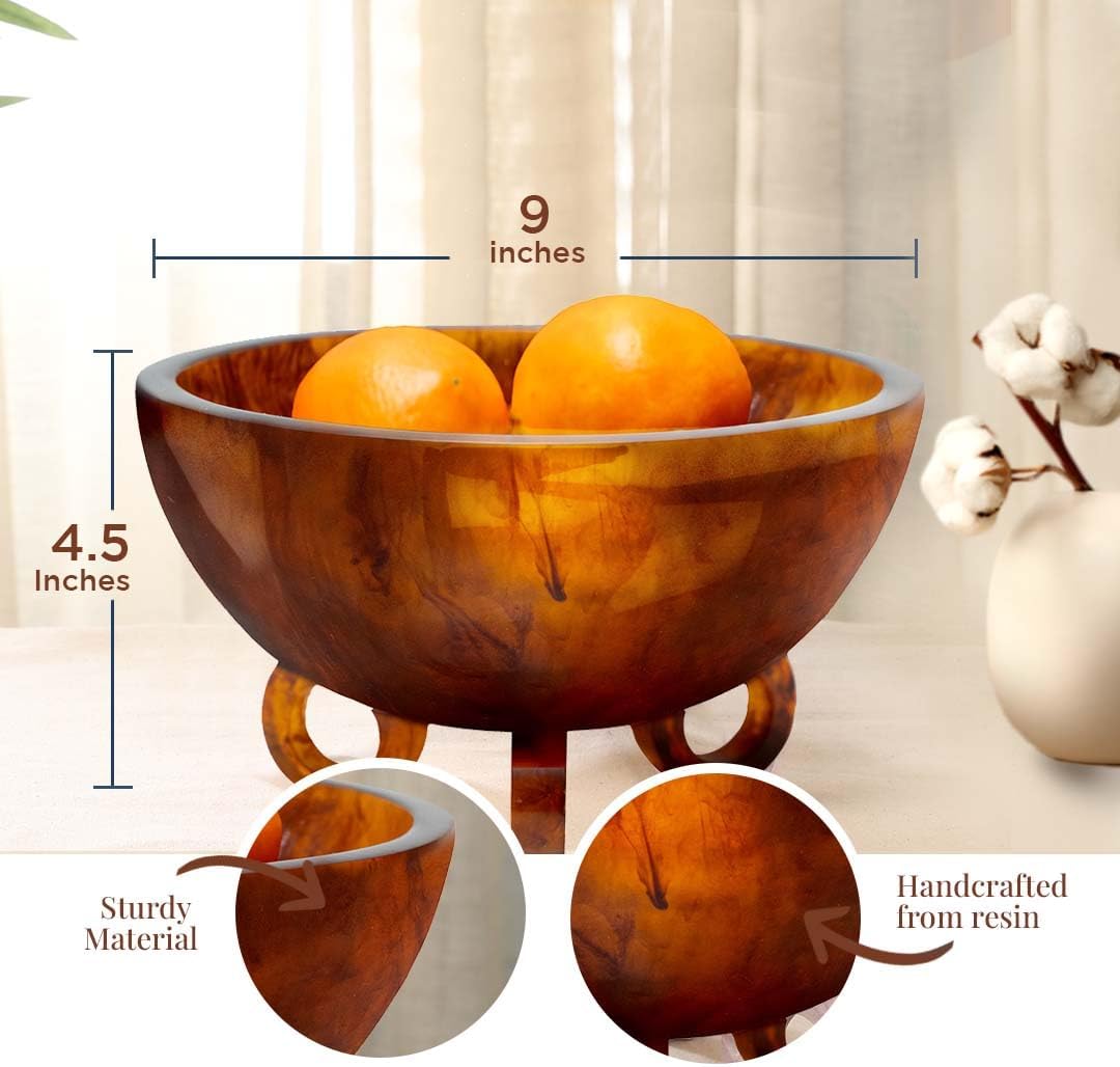 Folkulture 9" Golden Brown Resin Fruit Bowl