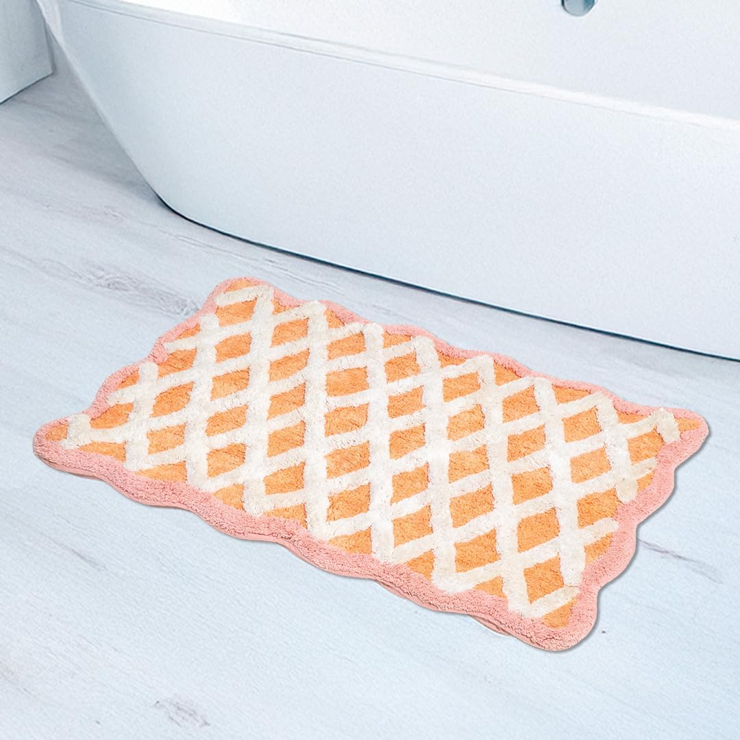 Folkulture Bathroom Rugs or Bath Mat | (20 x 30) Bathroom Rugs Non Slip Bath Mat for Home, Washable Orange Bathrooms Rug Pink Bath Mats
