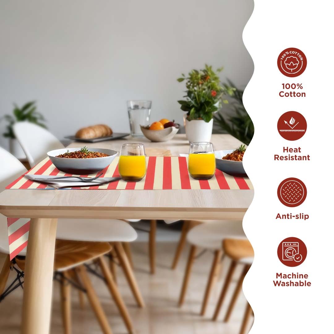 Folkulture Horizontal Stripes Table Runner | 100% Cotton | Red& White | Christmas Decor | Washable Neutral Home Accent
