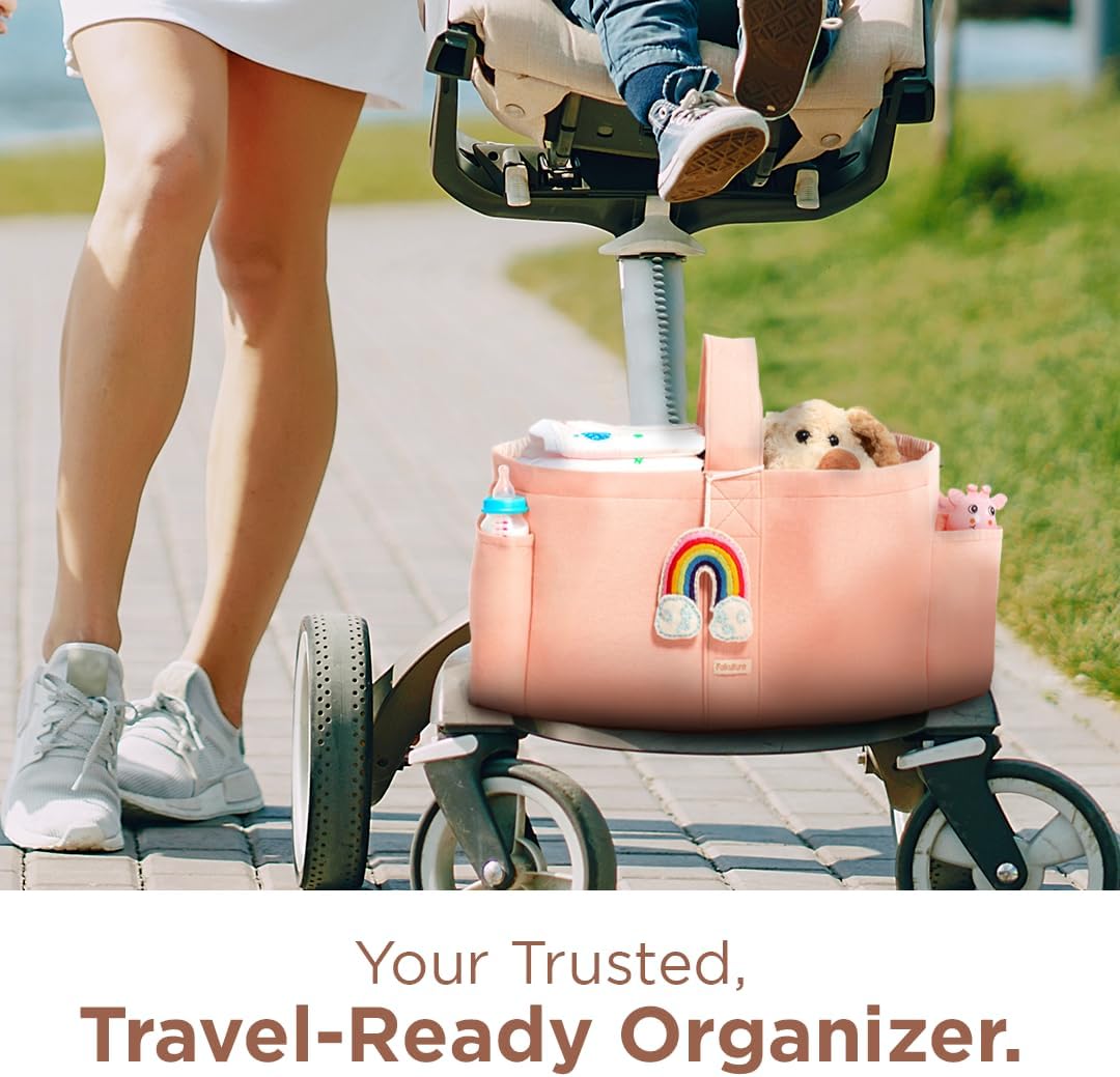 Folkulture Baby Diaper Caddy, Cotton Diaper Bag for Kids, Stylish Comfort Spacious Travel Essential Cart, Car Organizer for Diapers (Powder Pink -15")