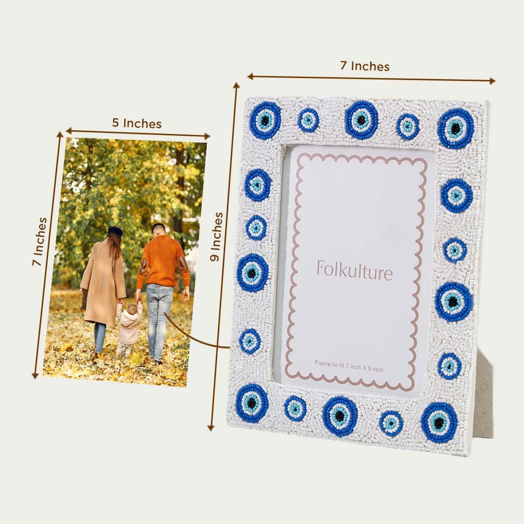 Folkulture Evil Eye Picture Frames with Plexiglass, Vertical & Horizontal Formats Picture Frames, Wall Hanging or Tabletop Farmhouse Picture Frame