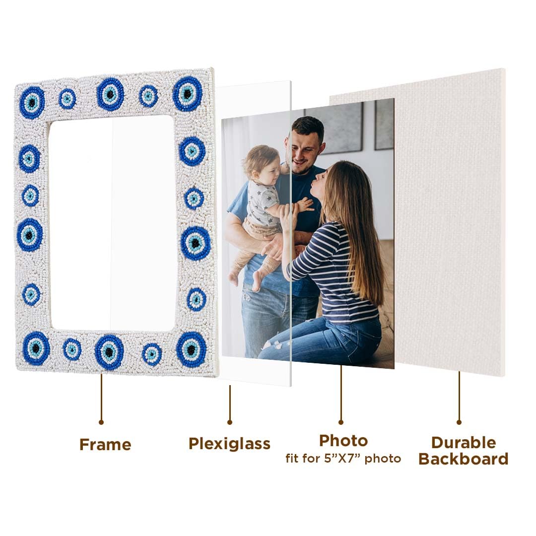 Folkulture Evil Eye Picture Frames with Plexiglass, Vertical & Horizontal Formats Picture Frames, Wall Hanging or Tabletop Farmhouse Picture Frame
