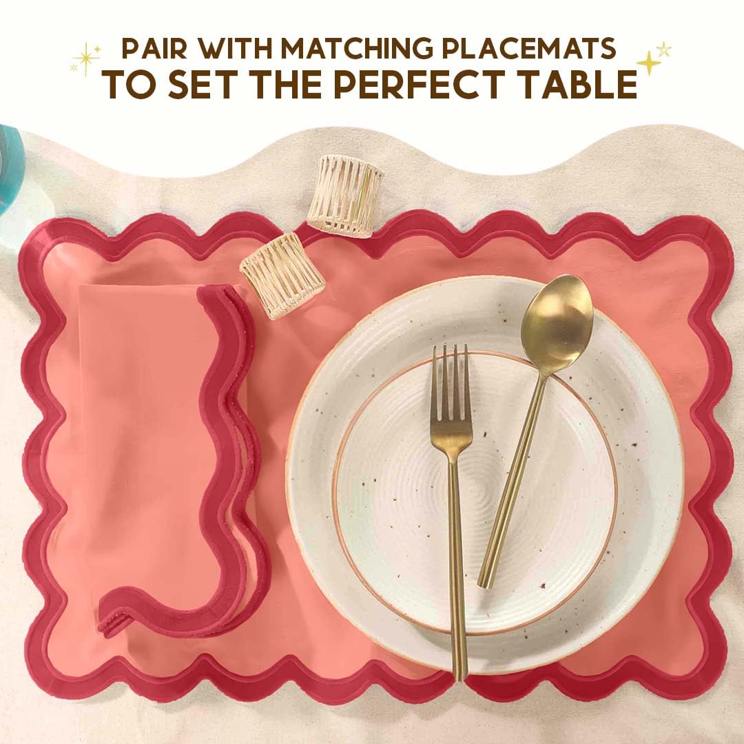 Folkulture Christmas Napkins Cloth Set of 4 | 18x18 Cotton Coral Red Dinner Napkins | Washable Fabric Table Napkins for Holiday Dining & Guests