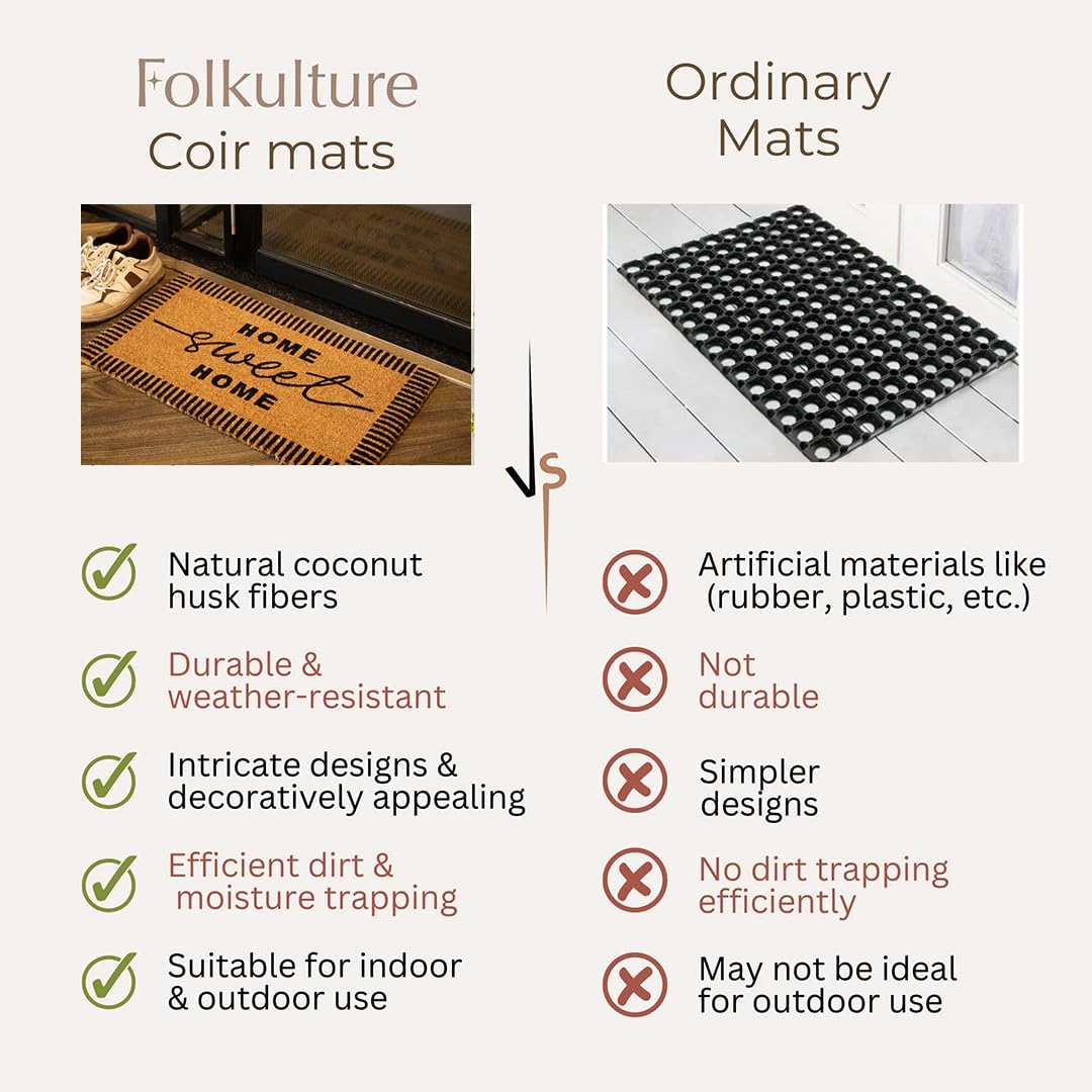Folkulture Welcome Mat Outdoor | 16 x 28 Coir Door Mat for Front Door Outside Entrance | Eco Friendly, Durable & Anti Slip| Welcome-Mats Cute
