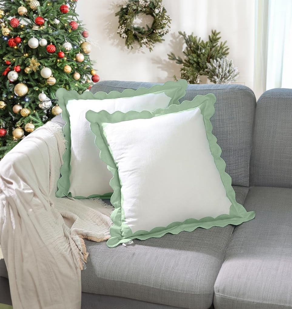 Folkulture 18 X 18" Set of 2 Cushion Cover Scallop Printed 2.0 - Emerald Oasis