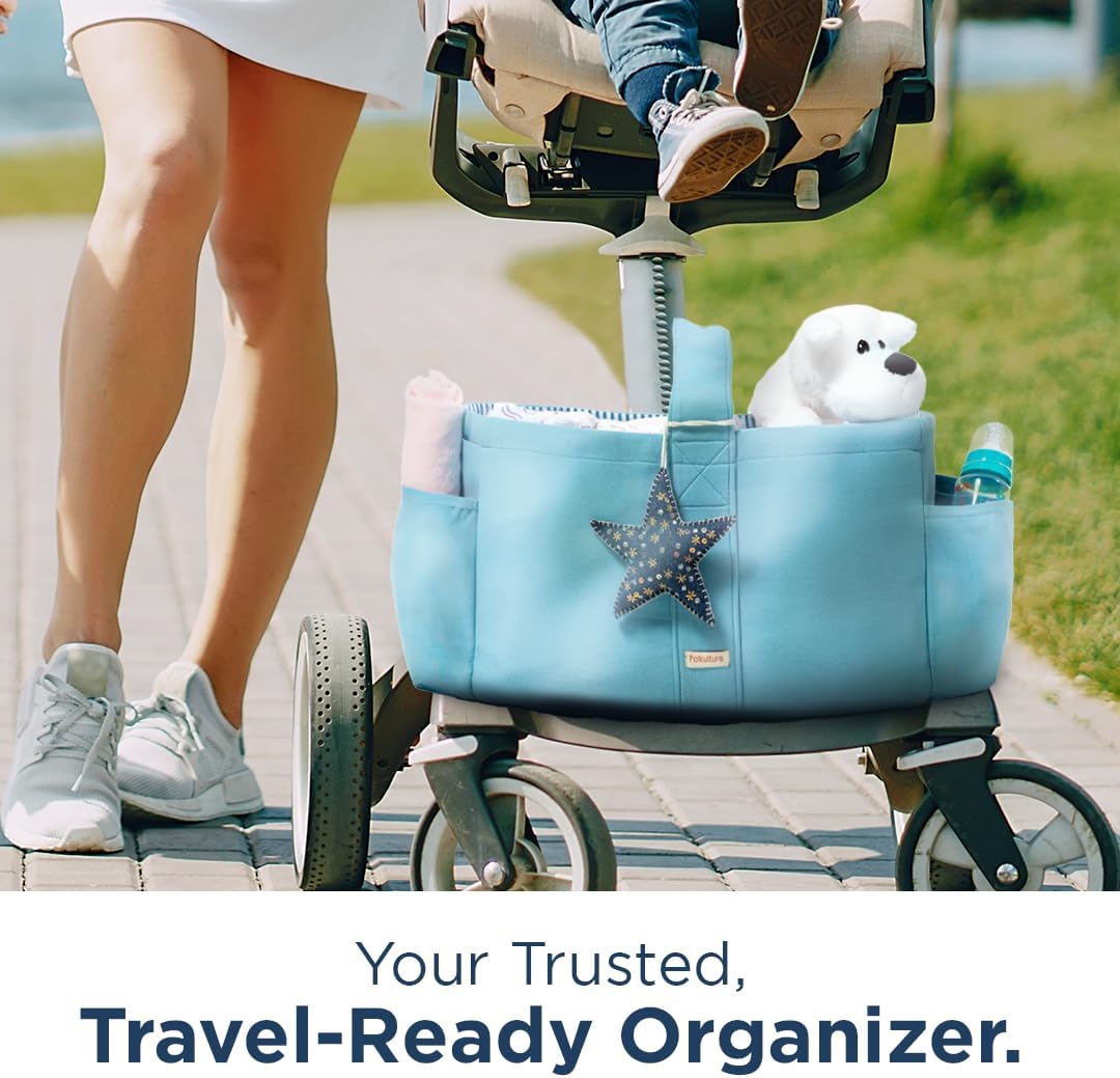 Folkulture Baby Diaper Caddy, Cotton Diaper Bag for Kids, Stylish Comfort Spacious Travel Essential Cart, Car Organizer for Diapers (Sky Blue - 15")
