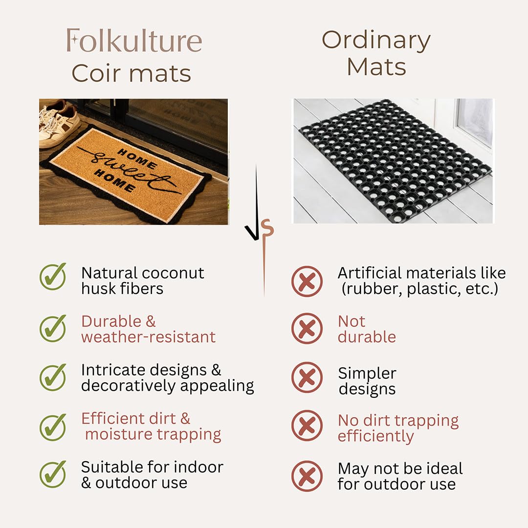 Folkulture Welcome Mat Outdoor |16 x 28 Coir Door Mat for Front Door Outside Entrance| Eco Friendly, Durable & Anti Slip| Welcome-Mats Cute Doormats