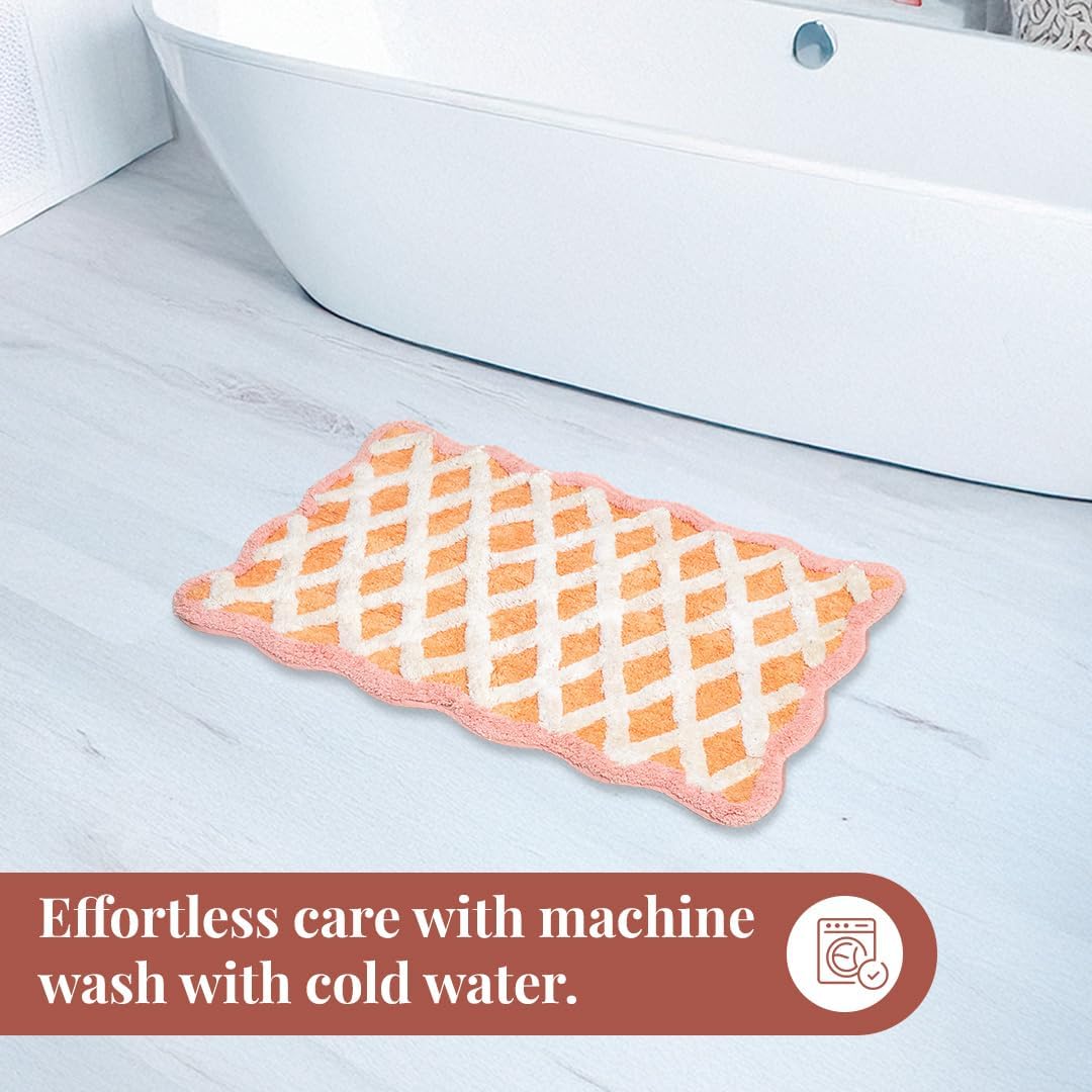 Folkulture Bathroom Rugs or Bath Mat | (20 x 30) Bathroom Rugs Non Slip Bath Mat for Home, Washable Orange Bathrooms Rug Pink Bath Mats