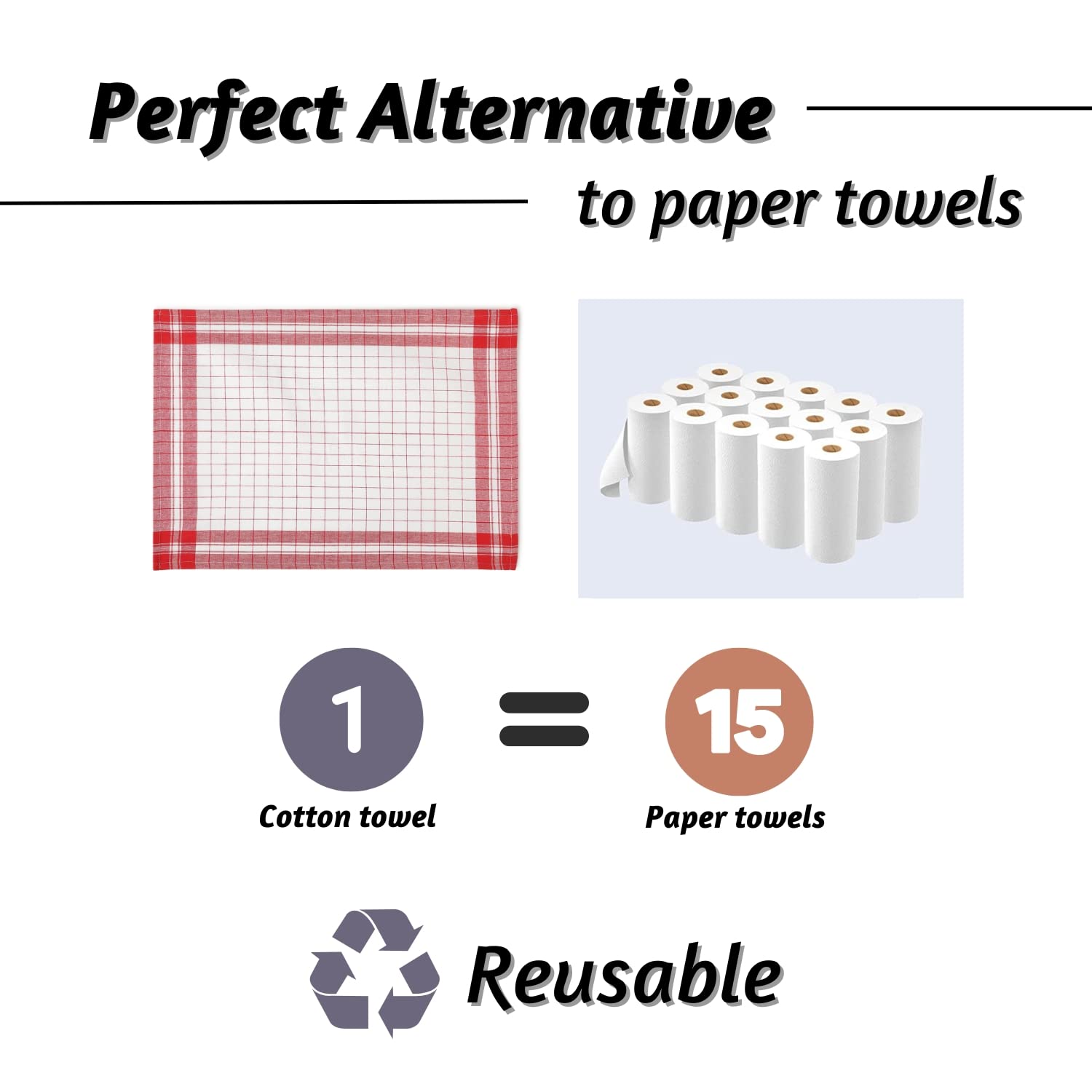 Folkulture 20 X 28" Pack of 8 Kitchen towels 100% Cotton Heritage - Red