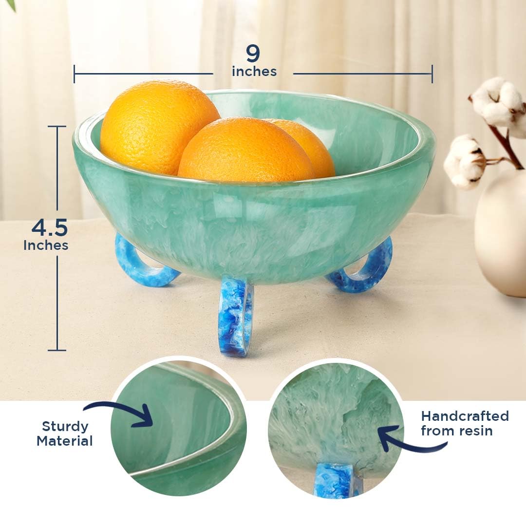 Folkulture 9" Aqua Teal Resin Fruit Bowl
