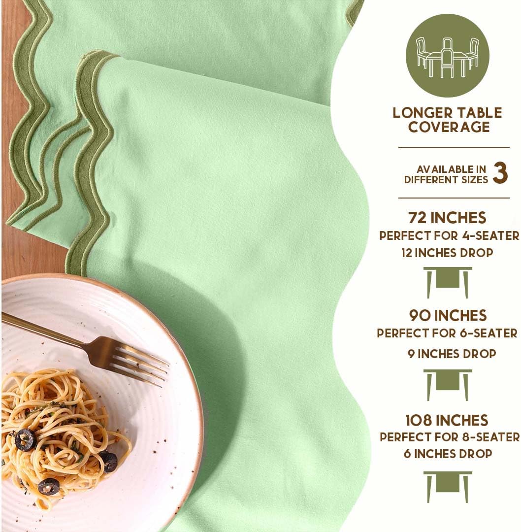 Folkulture 14" X 90" Table Runner Scallop Cotton - Forest Sage